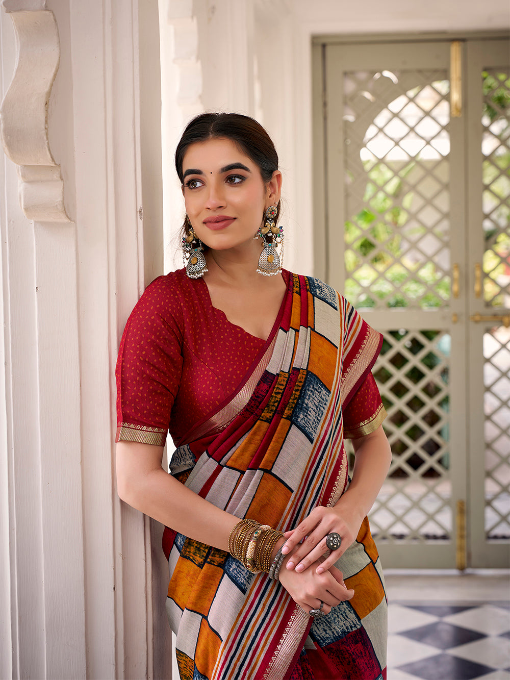 Viscose chanderi saree with blouse piece