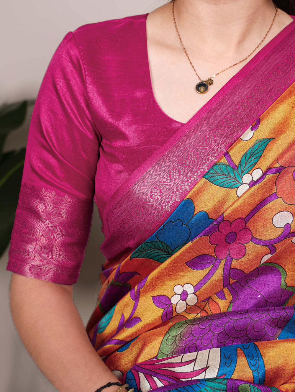 Printed tussar silk saree for festive wear