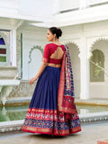 Navy blue Tasar silk blouse fabric unstitched