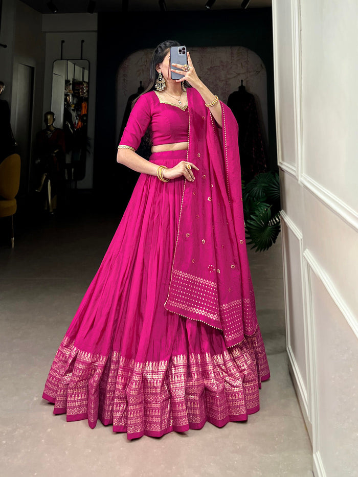 Pink Chanderi silk lehenga choli with zari weaving