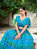 Sky Blue Color Floral Print Chiffon Co-ord Set Chaniya Choli