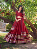 Red Color Plain With Zari Weaving Work Chanderi Silk Lehenga Choli