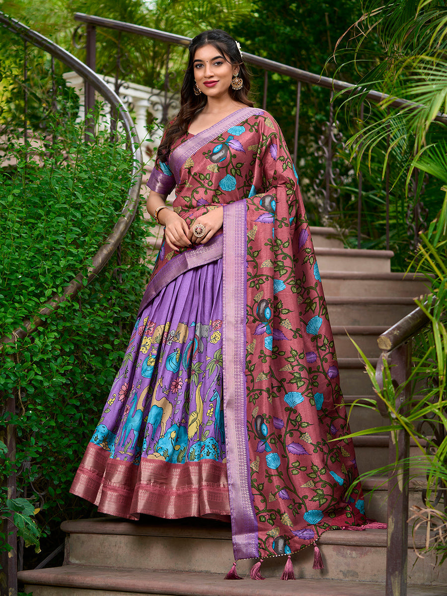 Lavender Dola silk Kalamkari lehenga choli