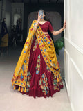 Maroon Color Printed And Foil Work Tussar Silk Lehenga Choli