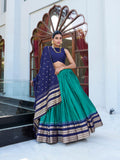 Firozi Color Plain With Zari Weaving Work border Pure Chanderi Lehenga Choli