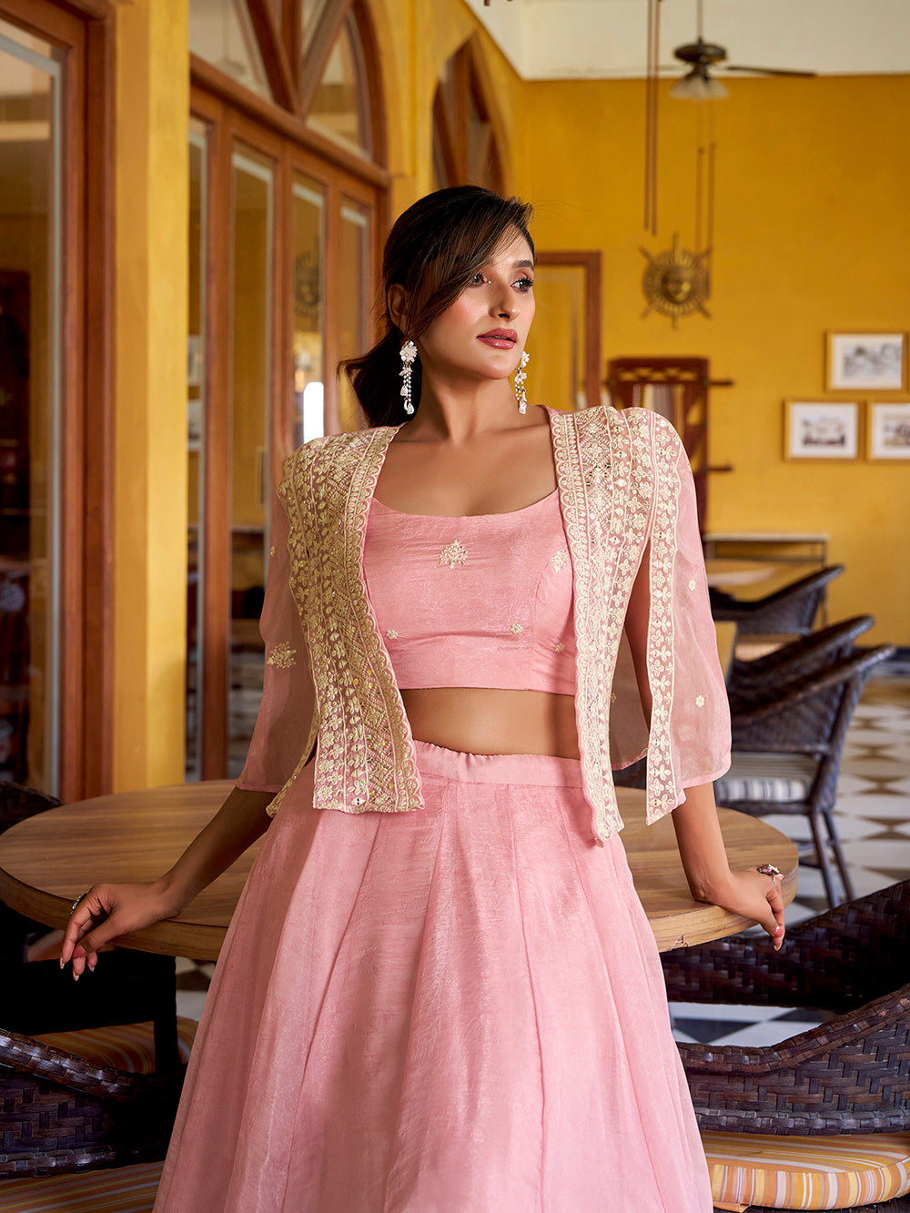 Sequins embroidered blouse with koti