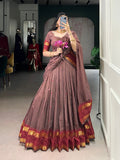 Zari Weaving Work Brown Lehenga Choli