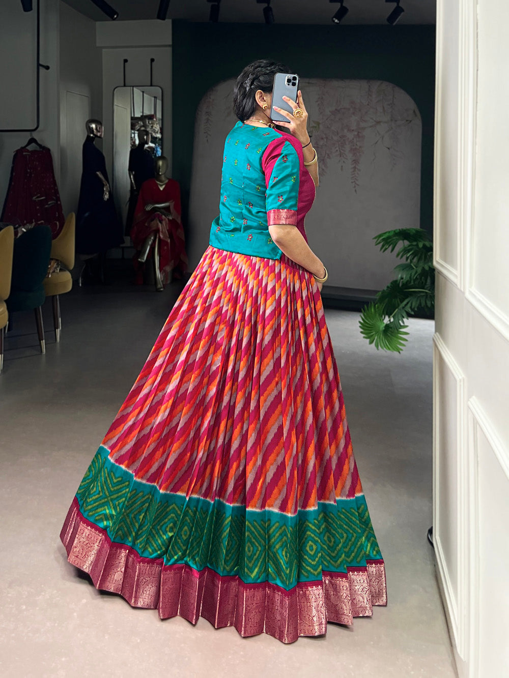 Tasar Silk Red Lehenga with Vichitra Silk Blouse