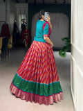 Tasar Silk Red Lehenga with Vichitra Silk Blouse