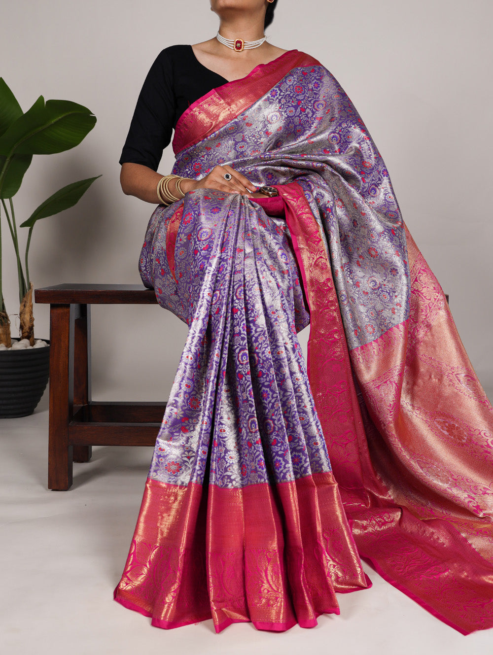 Lavender Color Zari Weaving Work Jacquard Silk Saree