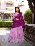 Lavender Color Sequins And Embroidery Work With Hotfix Silver Glossy Lehenga Choli