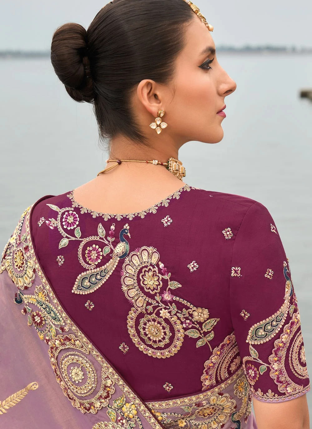 Lavender Viscose Tissue Silk Saree with Stone and Sequin Embroidery