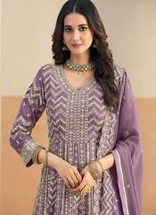 Embroidered lavender ethnic Anarkali dress for women