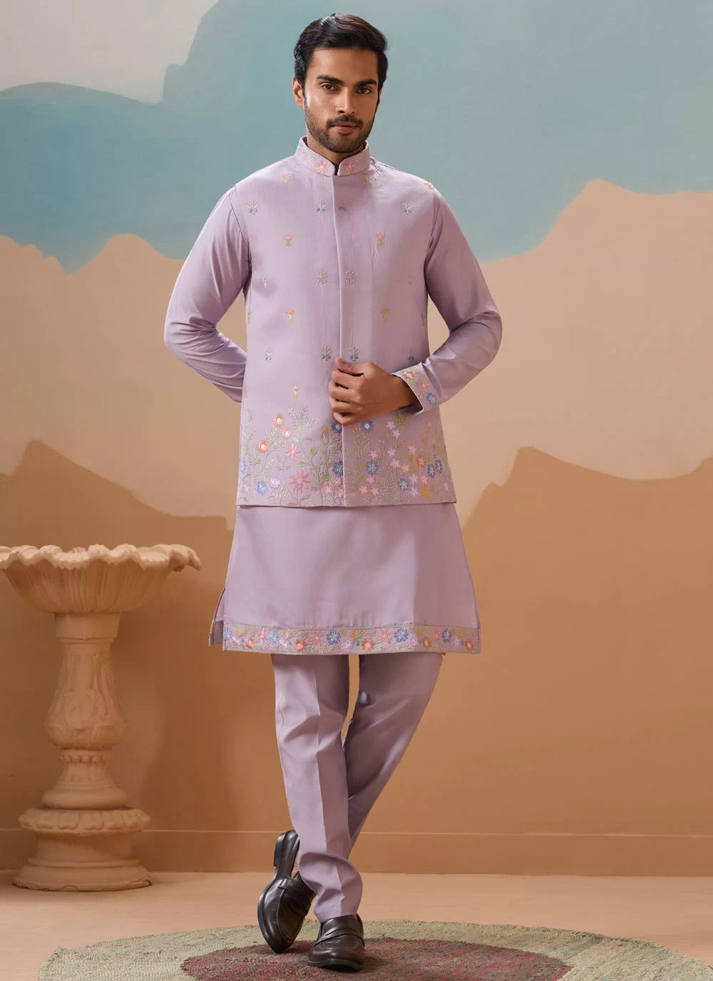 Lavender Kurta Koti Set for Men | Wedding & Festive Ethnic Wear