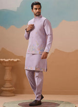 Elegant Lavender Kurta Koti Set for Men in Viscose Silk