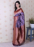 Lavender Banarasi Soft Silk Saree with Gold Zari
