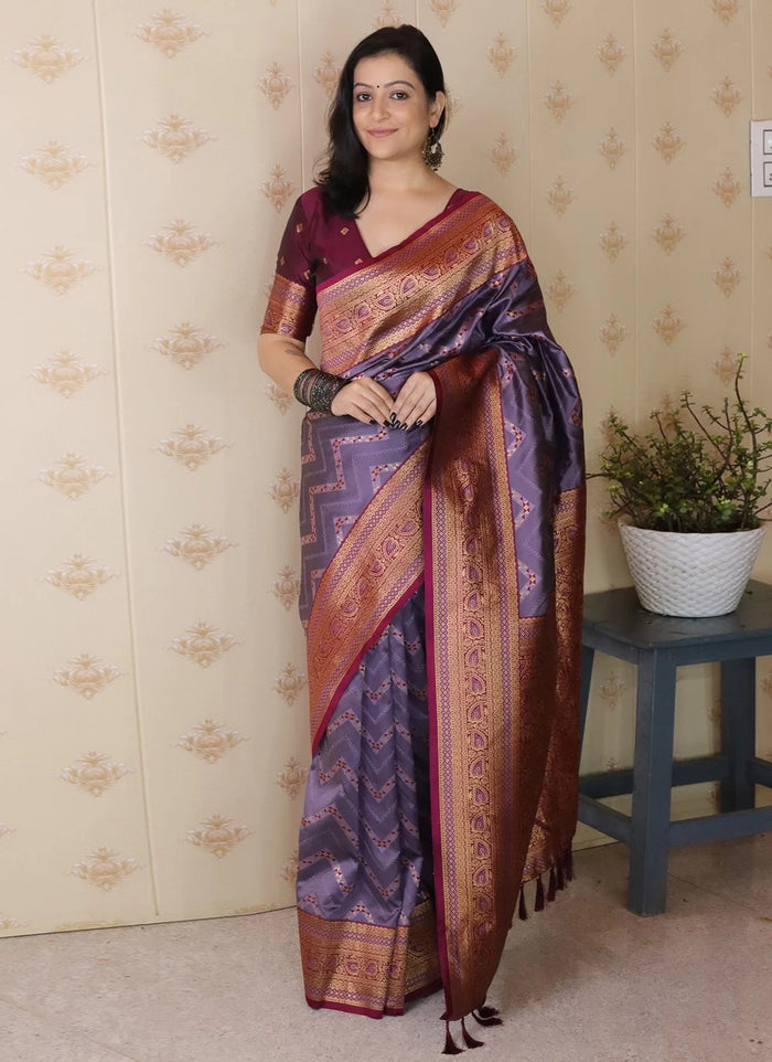 luxury banarasi silk saree for wedding lavender color