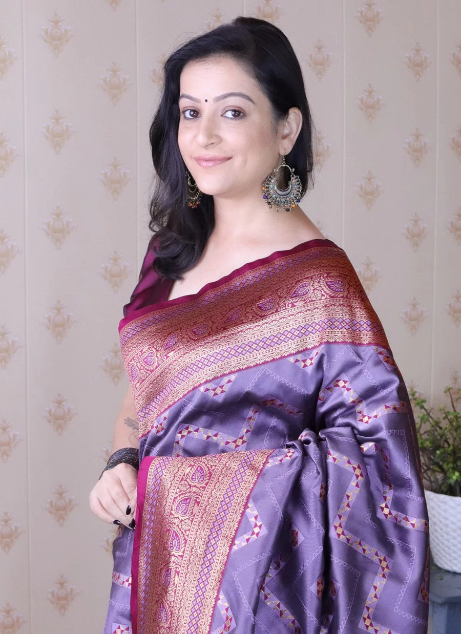 Luxury Banarasi Silk Saree for Wedding | Lavender Zari