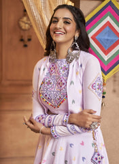Lavender Navratri Special Cotton Embroidered Ghagra Choli