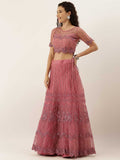 Lavender Net Semi Stitched Coding and Stone Heavy work Lehenga Choli