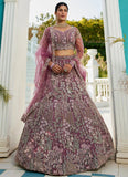 Burgundy net dupatta with sequin motif and border work
