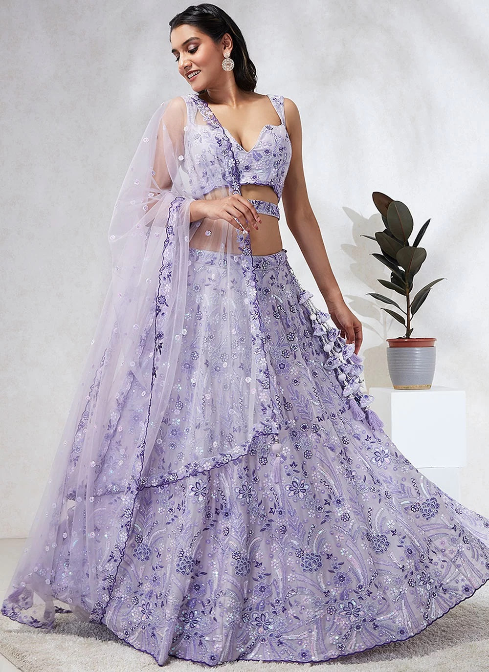 Lavish Lavender Poly Georgette Wedding & Festive Wear Lehenga Choli Set