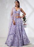 Lavish Lavender Poly Georgette Wedding & Festive Wear Lehenga Choli Set