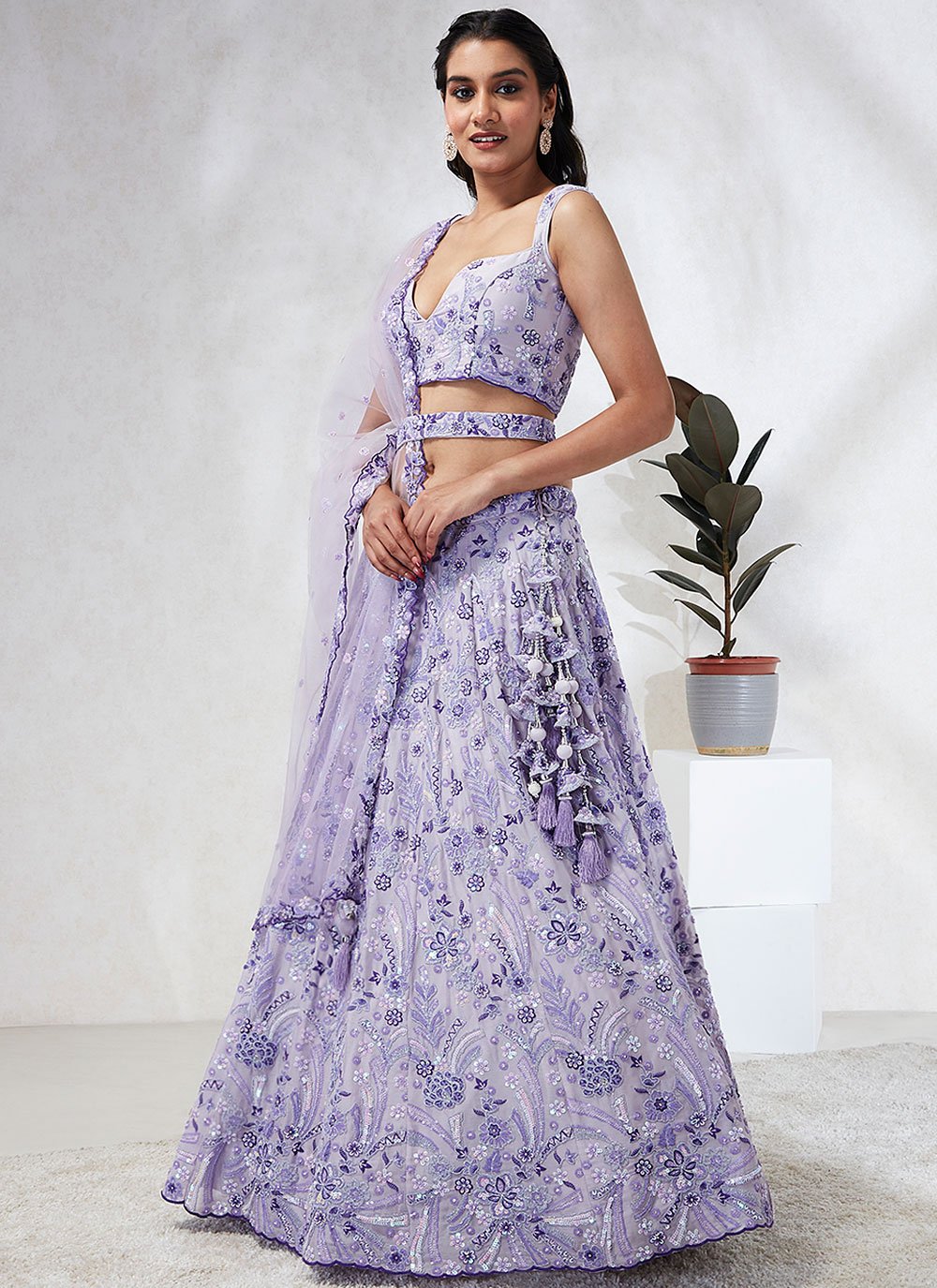 Lavish Lavender Poly Georgette Wedding & Festive Wear Lehenga Choli Set