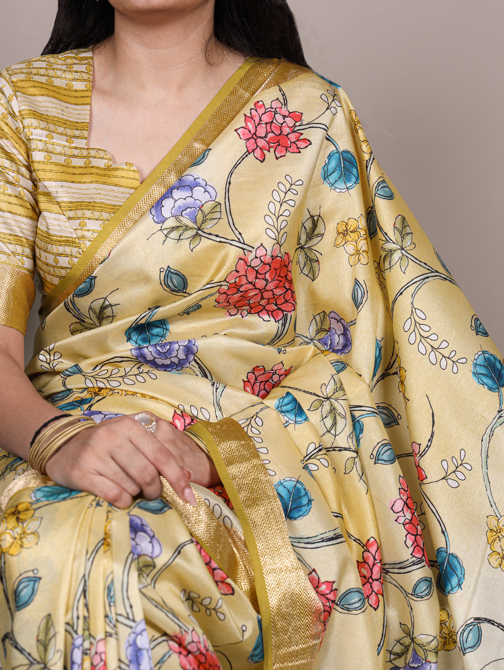 Tasar silk saree with viscose border