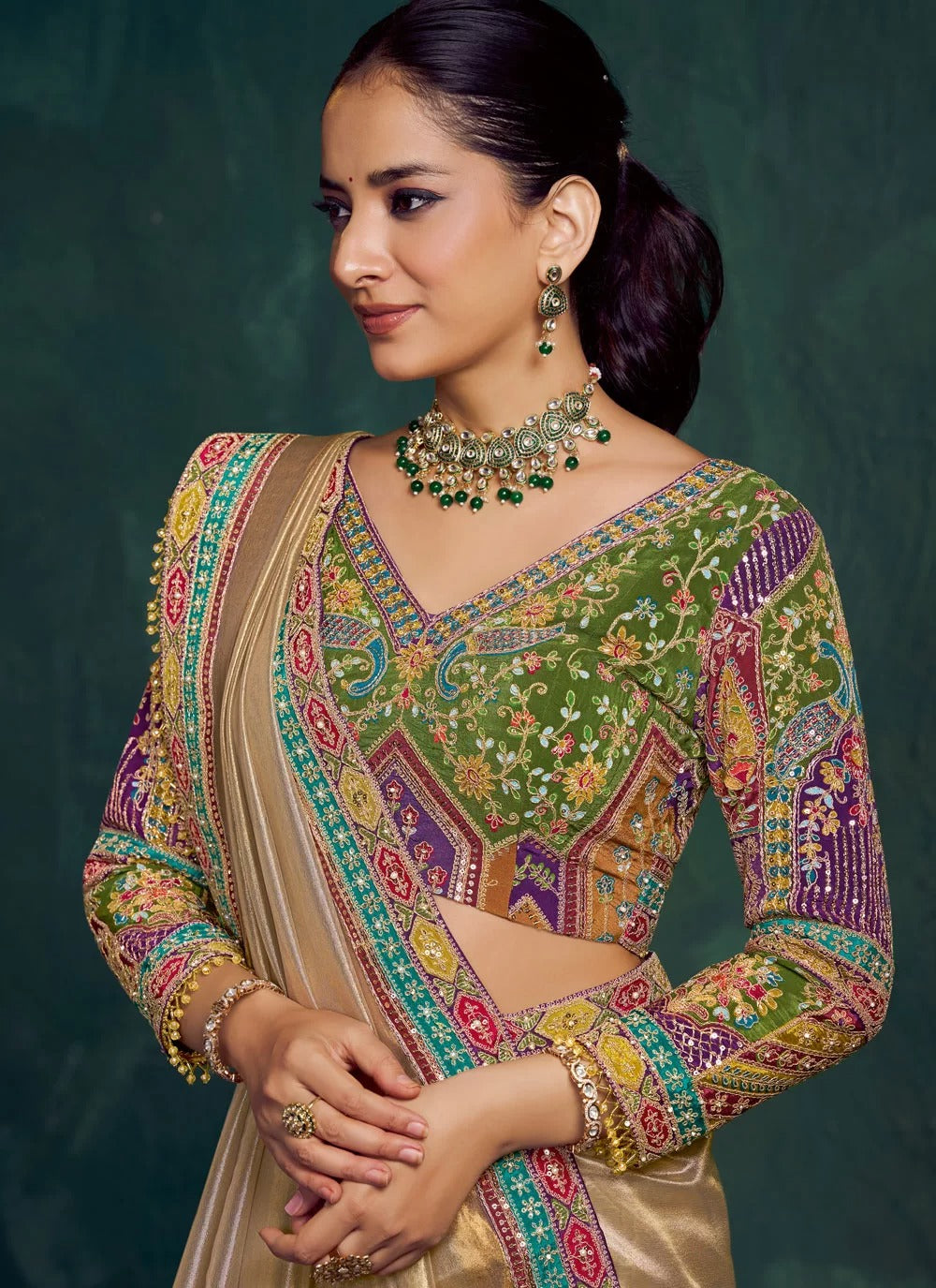 Opulent Light Golden Kanjivaram Wedding Saree in Zari Tissue Silk