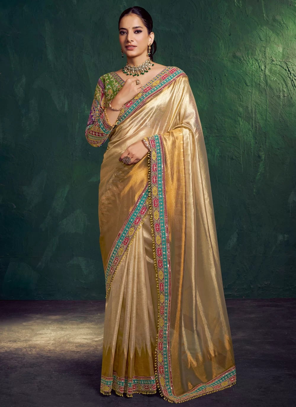 Kanjivaram Wedding Saree in Light Golden | Zari Tissue Silk