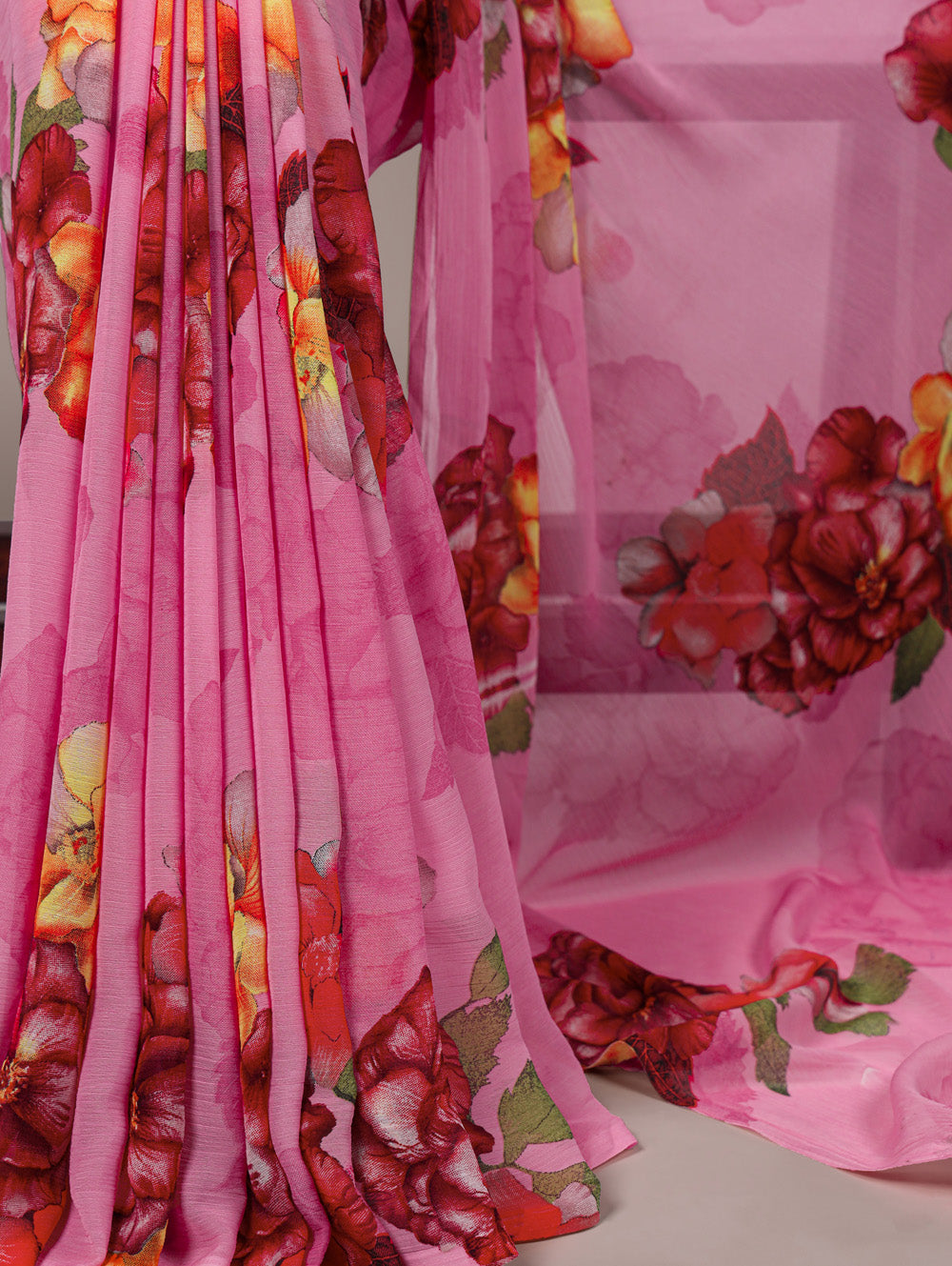 Chiffon saree with mehndi blouse