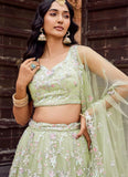 Lime green sweetheart blouse with sequin embroidery