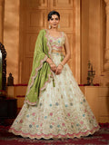 Lime Green Tissue Lehenga for Women | Beads, Stone & Embroidery Work