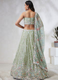 Lively Limegreen Silk Chiffon Sequins and Thread Embroidered Lehenga