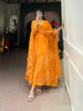 Yellow Color Leheriya With Lace Touch Up Georgette Gown