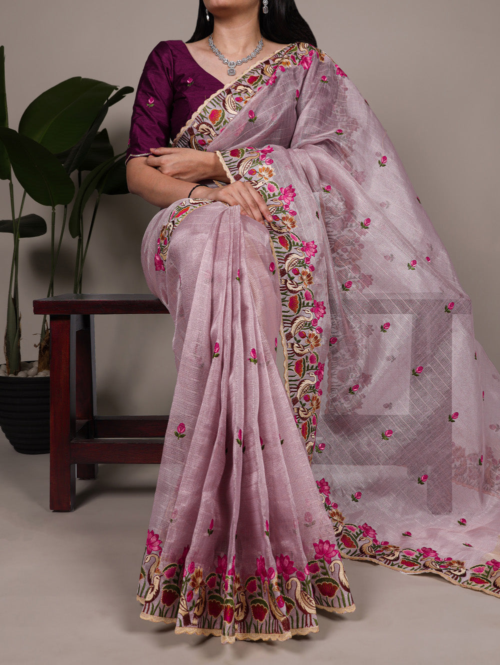 Lavender zari kota tissue saree