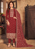 Luxurious Maroon Silk Salwar Kameez with Handcrafted Dori Embroidery