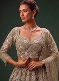 Golden Designer Bridal Lehenga with Net Dupatta