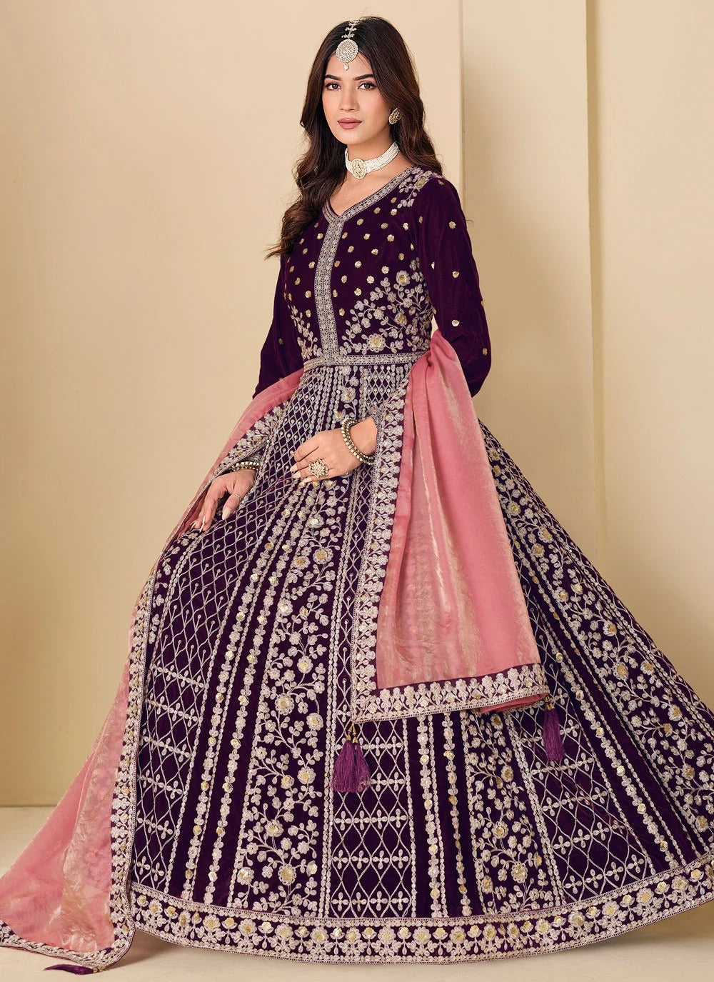 Luxury Purple Velvet Eid Special Suit with Silk Dupatta