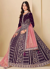 Luxury Purple Velvet Eid Special Suit with Silk Dupatta