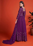 Magenta Georgette Thread And Sequins Gowns For Women