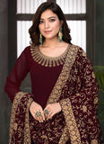 Magnetic Maroon Georgette Thread Embroidered Anarkali Suit