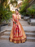 Chiku Color Zari Weaving Work Jacquard Silk(Paithani) Lehenga Choli