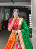 Orange Color Jacquard (Paithani) Zari Weaving Work South Indian Lehenga Choli