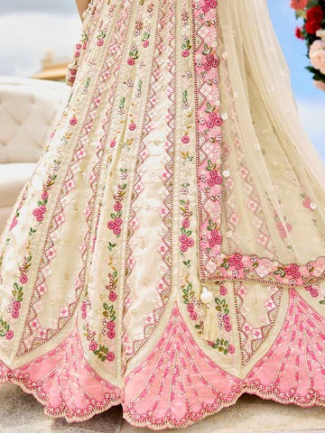 Elegant Cream Tissue Bridesmaid Lehenga with Embroidery