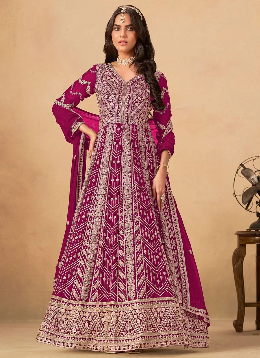 Rani Wedding Wear Anarkali Suit | Faux Georgette Embroidered Front & Back Work
