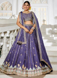 Violet poly georgette lehenga with sequins, coding and thread embroidery – best lehenga for sister