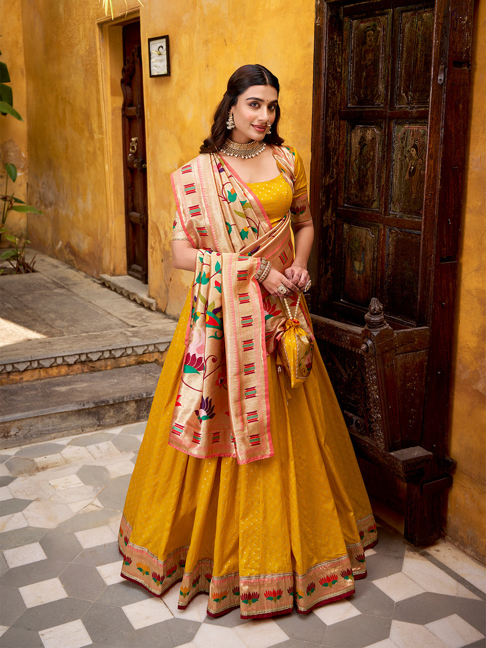 paithani lehenga with dupatta mango