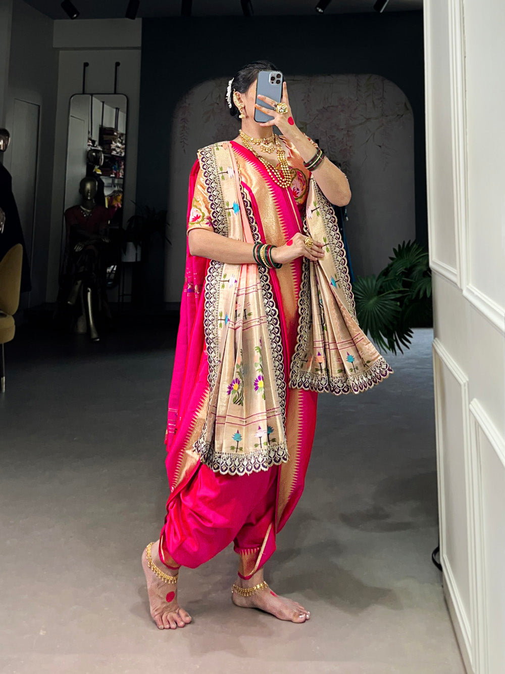 Traditional haldi paithani silk saree